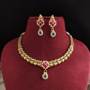 Delicate Rajwadi Gold Finish Jadau Kundan Necklace Set – Minimal Heritage Jewellery