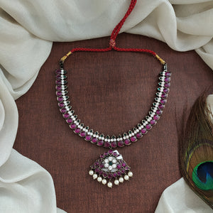 Traditional Kemp Black Polish Mango Addigai Necklace – Temple Style Close Neck Jewellery