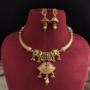 Real Gold Look Dual Elephant Kanti Necklace Set – Antique Finish Traditional Jewellery