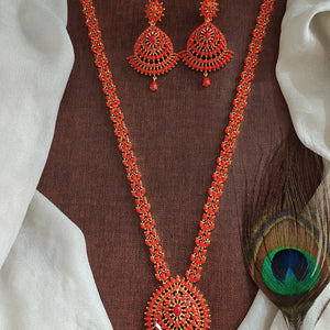 Real Color Stone AD Long Haram Set | Semi-Precious Stones | Coral, Black & Lavender