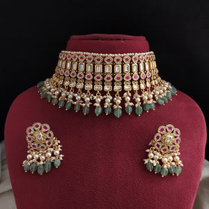Designer Jadau Kundan High Neck Choker Set with CZ Stones & Matching Studs