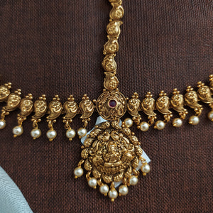 Antique Lakshmi Tikka Set with Kemp Stones | Plain Gold Finish | Triple-Layered Hair Accessory