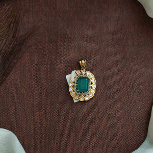 Polki Kundan Pendant Set with Emerald Center & Matching Tops