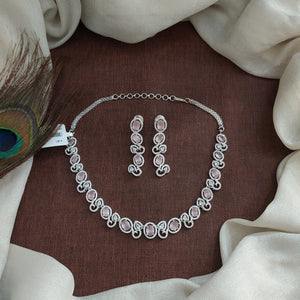 Rhodium Finish Zircon Choker Necklace Set | Mint, Baby Pink, Blue, Green & White