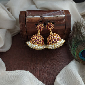 Traditional Full Kemp Jhumka Earrings with Pearl Hangings
