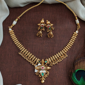 Delicate Rajwadi Gold Finish Jadau Kundan Necklace Set – Minimal Heritage Jewellery
