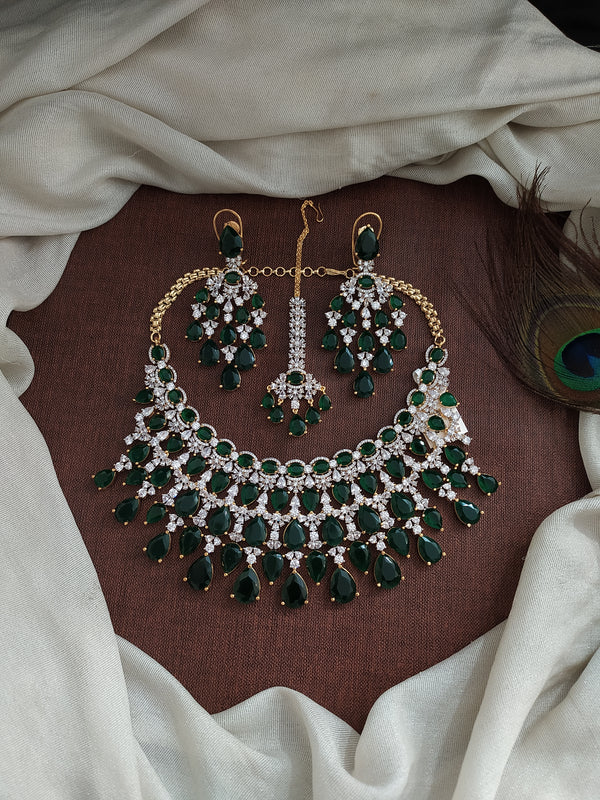 Designer Heavy Zircon Bridal Necklace Set with Big AD Stones