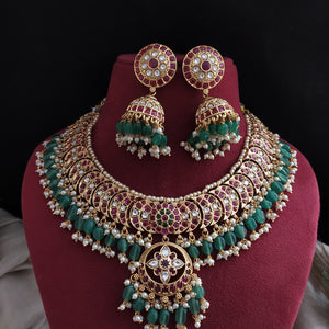 Traditional Kemp Necklace Set with Jhumkis – Pinterest-Inspired Pearl Layer Temple Jewellery