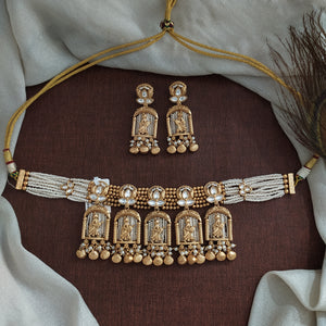 Rajwadi Antique Choker Necklace Set with Matching Earrings