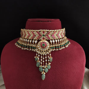 Designer Jadau Kundan V-Style Choker Set – Perfect for V-Neck Blouses