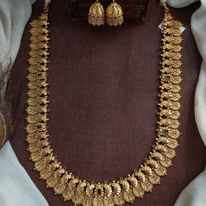 Antique Kaasu Long Haram Set with Jhumkas – Peacock Nakshi Coin Layering Jewellery
