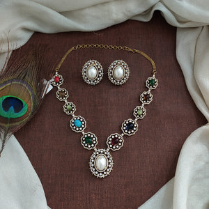 Elegant Victorian Zircon Necklace Set – Available in Navaratan, Green, Pink & Mint