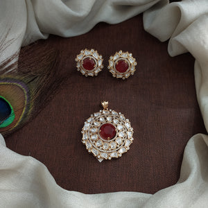 Polki Kundan Pendant Set with Tops – Emerald & Ruby Center Stones