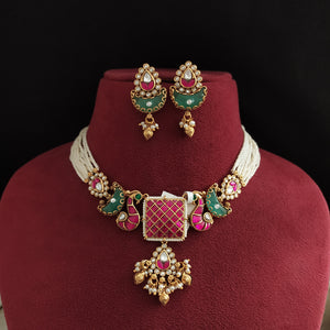 Premium Jadau Kundan Pearl Beaded Choker Set – Heritage-Inspired Elegant Jewellery