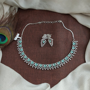 Elegant Zircon Necklace Set – Rhodium & Gold Finish | Soft Color Tones