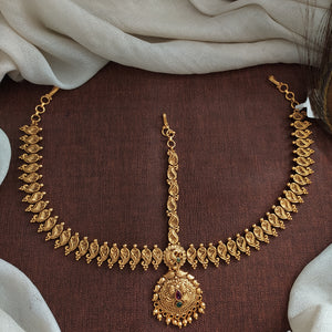 Antique Plain Gold Finish Tikka Set | Triple-Layered Hair Accessory