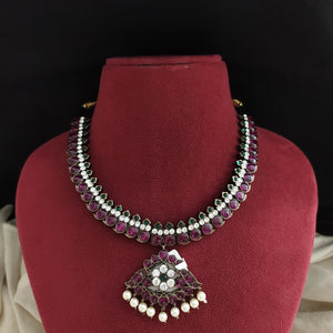 Traditional Kemp Black Polish Mango Addigai Necklace – Temple Style Close Neck Jewellery