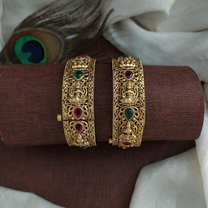 Antique Lakshmi Broad Kada – Screw Type | Kemp & Green Stones | Single Piece