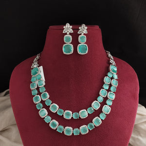 Double Layered Zircon Necklace Set in Rhodium Finish