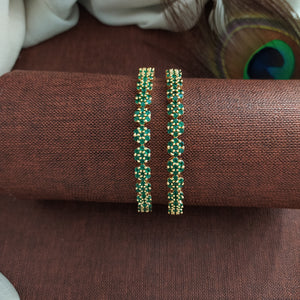 Floral Design Zircon Stone Bangles | Ruby & Emerald Look | Sizes 2.2 to 2.10