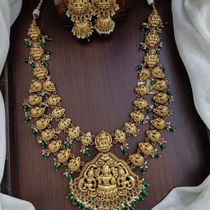 Elegant Design Nagas Temple Work Long Set with Matching Earring