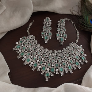 Beautiful Heavy Bridal Set With Matching Earrings In Mint Colour