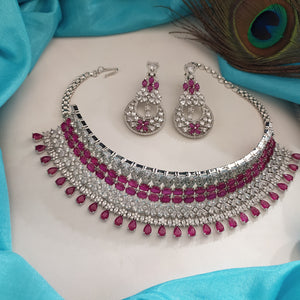 AD stone choker set with matching earrings in hydro ruby color
