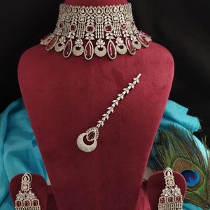 Splendid Bridal Choker set with earrings and Tikka in Ruby Color Stones