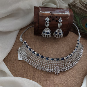 Beautiful Zircon Stones Choker Set In Hydro Blue Color
