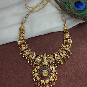 Antique Polish Silver Necklace With Golden Danglings in Ruby stone