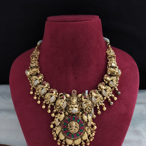 Antique Polish Silver Necklace With Golden Danglings in Ruby stone