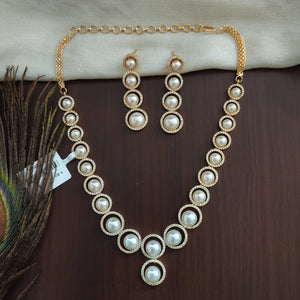 Gold Plated Zircon Necklace With Matching Earrings & Danglings