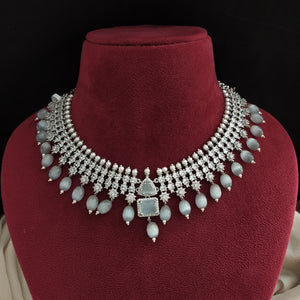 Zircon necklace with beautiful beads dangling (silver-plated)